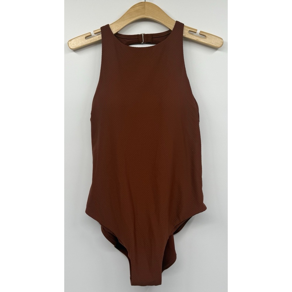 CALIA One Piece Womens Plus SZ 18 Brown High Neck Open Back Tummy Control NWT